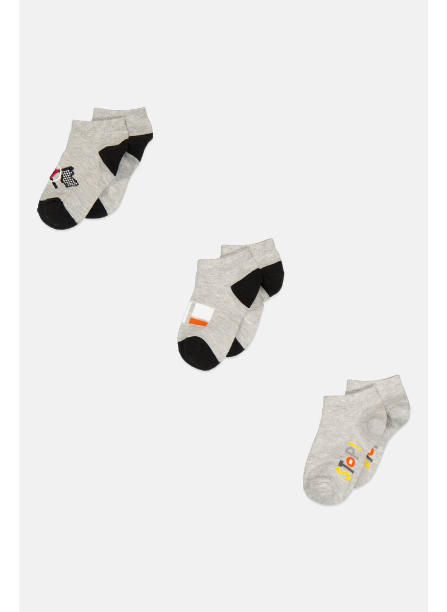 RBX - Kids Boys 3 Pairs Graphic Print Socks, Grey Combo - Image 1