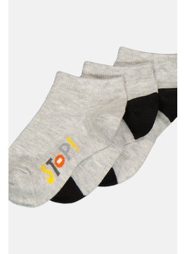 RBX Kids Boys 3 Pairs Graphic Print Socks, Grey Combo  - Image 2
