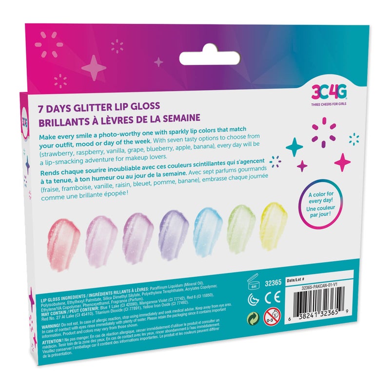 Make It Real 3C4G 7 Days Glitter Lip Gloss - Flavored Lip Gloss Set for Girls - Strawberry, Raspberry, Vanilla and More! - 7 Piece Lip Gloss Kit - Image 2