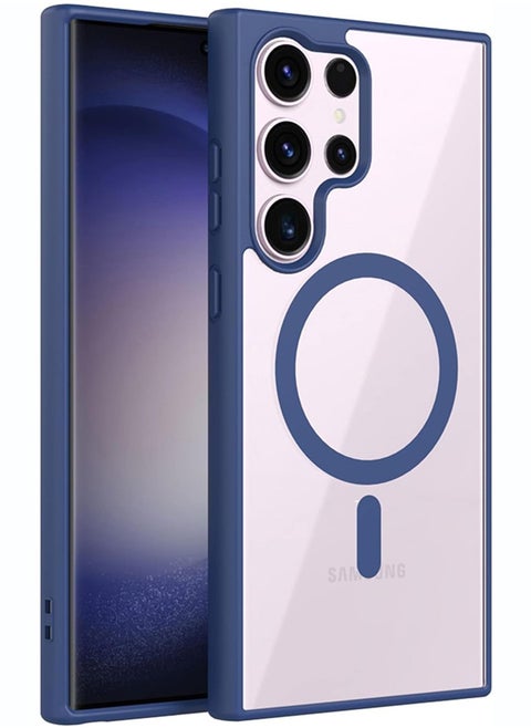 Case Crystal Clear for Samsung Galaxy S22 Ultra Magnetic Clear Cover, Compatible with Wireless Charger and Magsafe Card Wallet, Simplistic Transparent Shockproof and Drop-Proof Case - Navy Blue