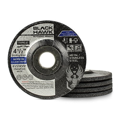 BHA Depressed Center Metal Grinding Wheels for Angle Grinders, 4.5” x 1/4” x 7/8” - 5 Pack - Image 1