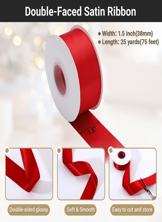 EUSOAR Red Satin Ribbon, 1 Roll 1 1/2 inch x 25 Yd Fabric Double Faced Satin Ribbon, Solid Silk Fabric Ribbons for Crafts Gift Wrapping Flower Floral Bouquets Wedding Party Decoration Hair String Bows - Image 2