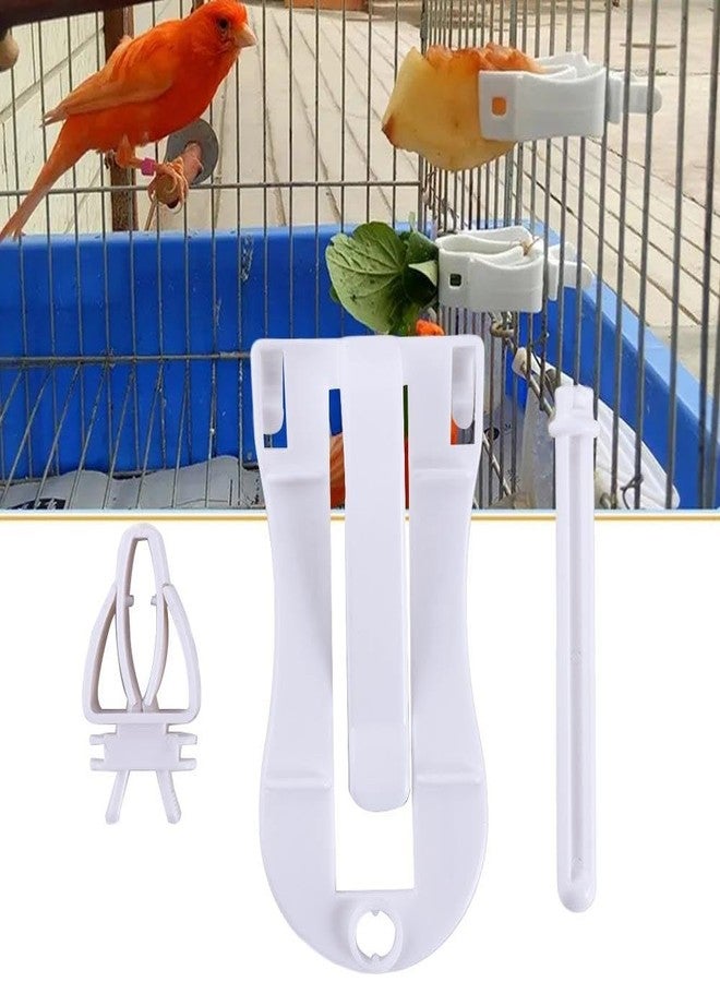 Pokinge 2 Pack Bird Cage Food Holder, Parrot Fruit Vegitable Bracket, Cuttlebone Holder with Perches Stand Plastic Bird Food Clip Birdcage Accessories - Image 2