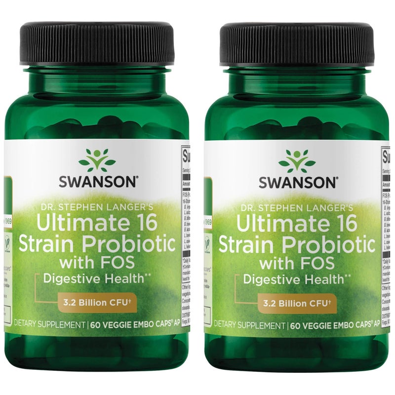 Swanson Dr Stephen Langers Formula Natural Probiotic wPrebiotic FOS 16Strain Supplement Promoting Digestive Support w 32 Billion CFU per Capsule 60 Veggie Capsules 2 Pack