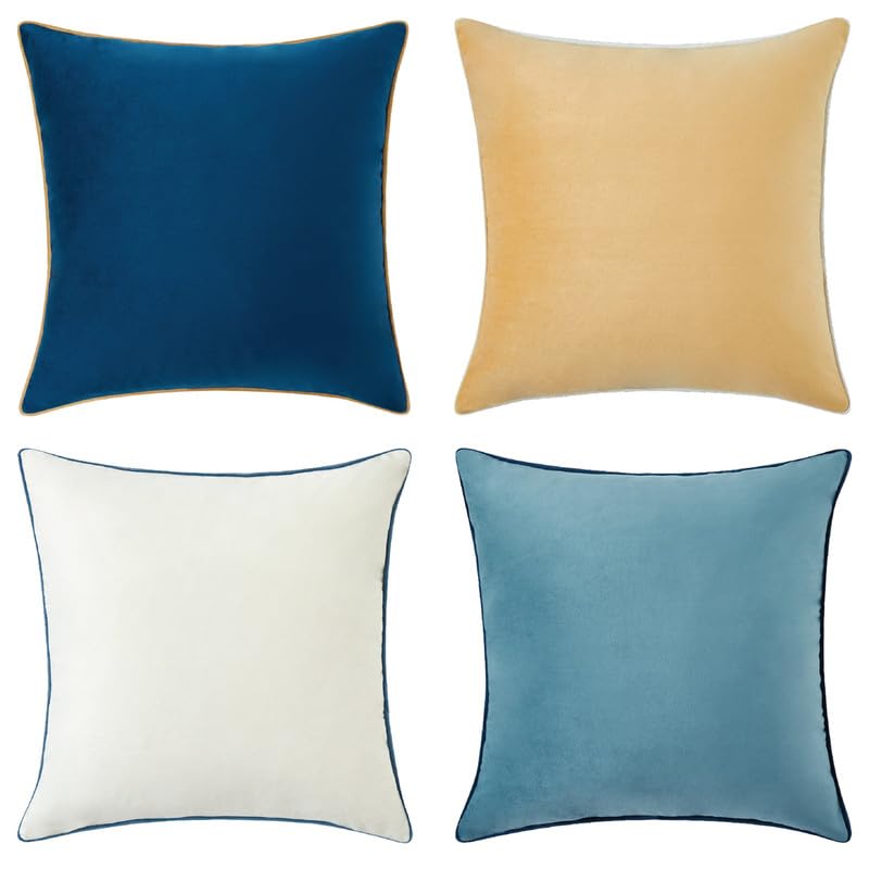MONDAY MOOSE Decorative Throw Pillow Covers Cushion Cases  Set of 4 Soft Velvet Modern Double-Sided Designs  Mix and Match for Home Decor  Pillow Inserts Not Included (16x16 inch  Blue/Beige) - Image 1