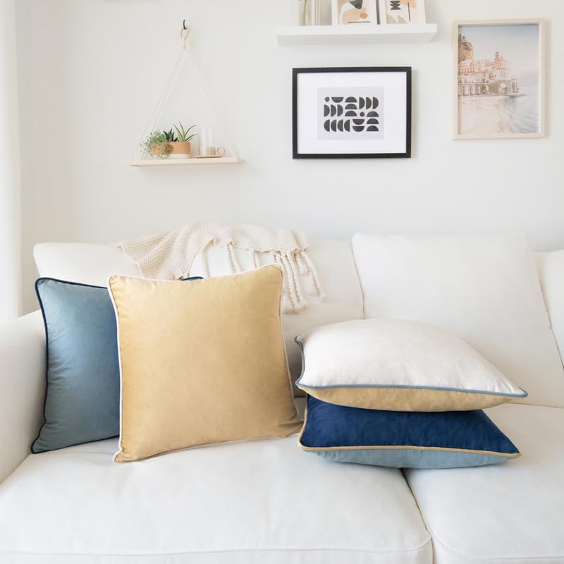 MONDAY MOOSE Decorative Throw Pillow Covers Cushion Cases  Set of 4 Soft Velvet Modern Double-Sided Designs  Mix and Match for Home Decor  Pillow Inserts Not Included (16x16 inch  Blue/Beige) - Image 4