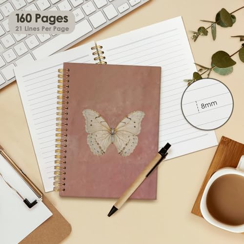 Wheatwin Butterfly Pink Notebook Journal, Vintage Pink Cute Butterfly Journal for Women, Preppy Gifts for Teen Girls, 5.5x8.3 Inch - Image 3