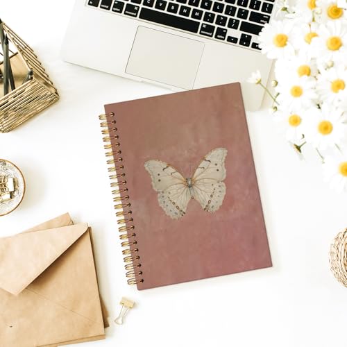 Wheatwin Butterfly Pink Notebook Journal, Vintage Pink Cute Butterfly Journal for Women, Preppy Gifts for Teen Girls, 5.5x8.3 Inch - Image 2