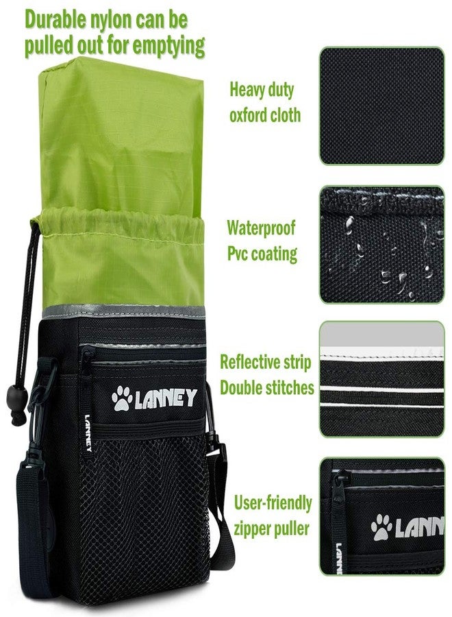 LANNEY Dog Treat Pouch Pet Training Bag for Small to Large Dogs, Treat Tote Carry Kibble Snacks Toys for Training Reward Walking, Metal Clip, Waist belt, Shoulder Strap, Poop Bag Dispenser, Black with Green - Image 2