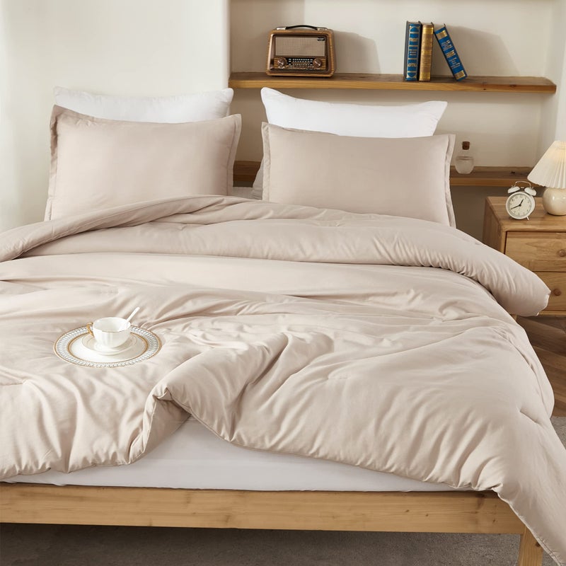 Litanika Khaki California King Comforter Set - 3 Pieces Cal King Lightweight Soft Solid Bed Comforter  Oversized All Season Down Alternative Bed Set (104x96In  2 Pillowcases) - Image 2