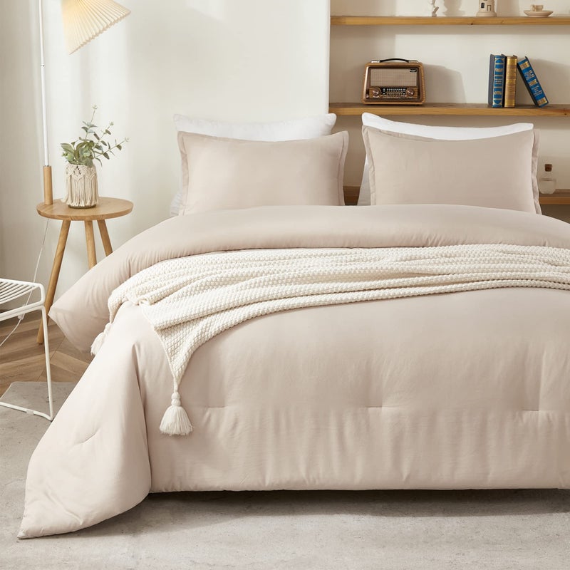 Litanika Khaki California King Comforter Set - 3 Pieces Cal King Lightweight Soft Solid Bed Comforter  Oversized All Season Down Alternative Bed Set (104x96In  2 Pillowcases) - Image 3