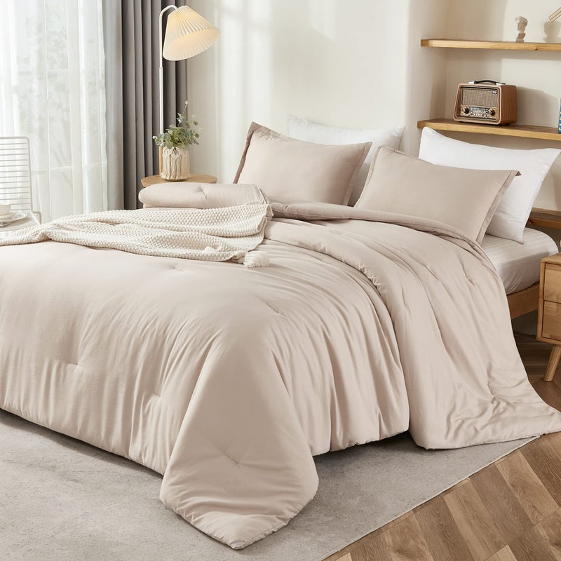 Litanika Khaki California King Comforter Set - 3 Pieces Cal King Lightweight Soft Solid Bed Comforter  Oversized All Season Down Alternative Bed Set (104x96In  2 Pillowcases) - Image 4