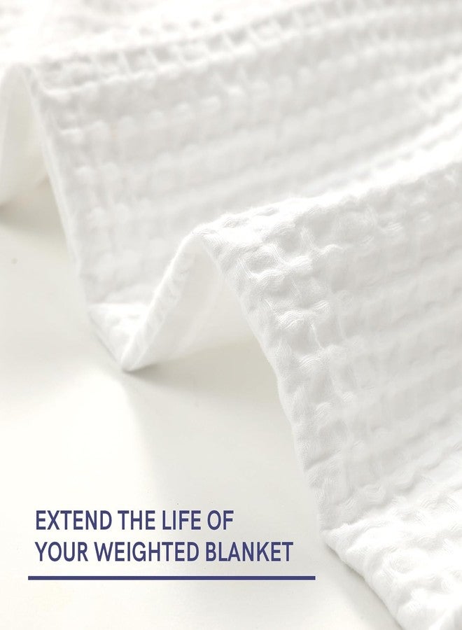 YnM Cotton Waffle Weave 3-Side Zipper Duvet Cover for Weighted Blankets | Easy on, Easy Off Coconut White, 48"x72" - Image 4