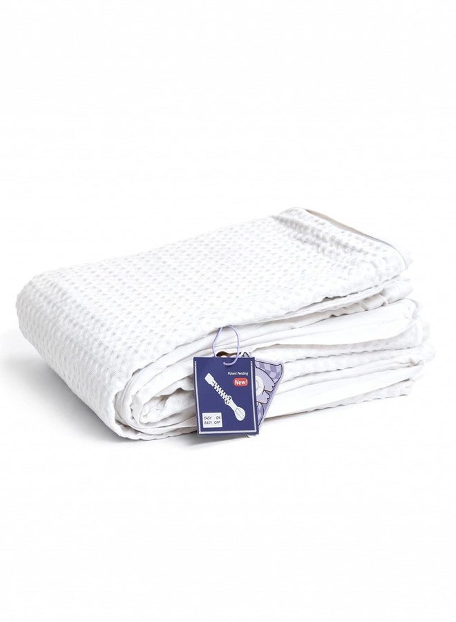 YnM Cotton Waffle Weave 3-Side Zipper Duvet Cover for Weighted Blankets | Easy on, Easy Off Coconut White, 48"x72" - Image 1
