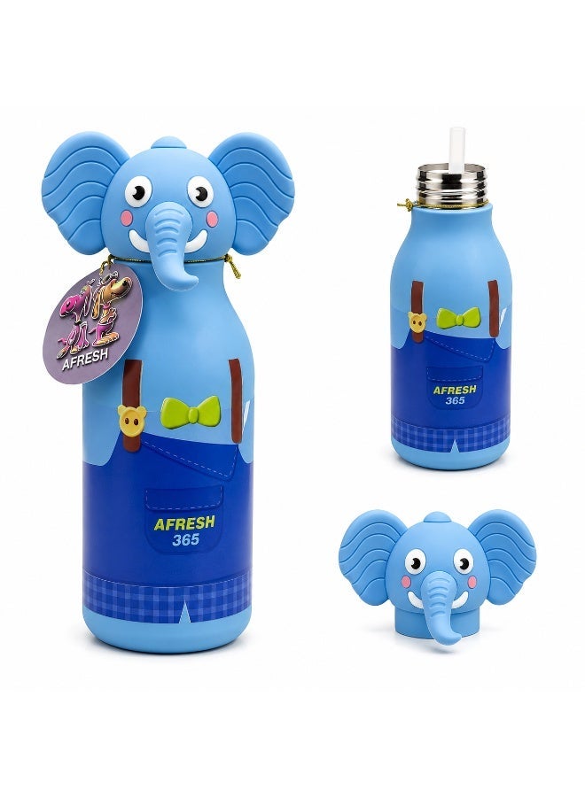 Twisoo Kids Water Bottle 450ml, Stainless Steel Insulated Bottle, 12–24 Hour Hot & Cold, Cartoon Animal Design, Straw Lid for School 316 Stainless Steel Cartoon Animal Lid Double Wall Vacuum - Image 1