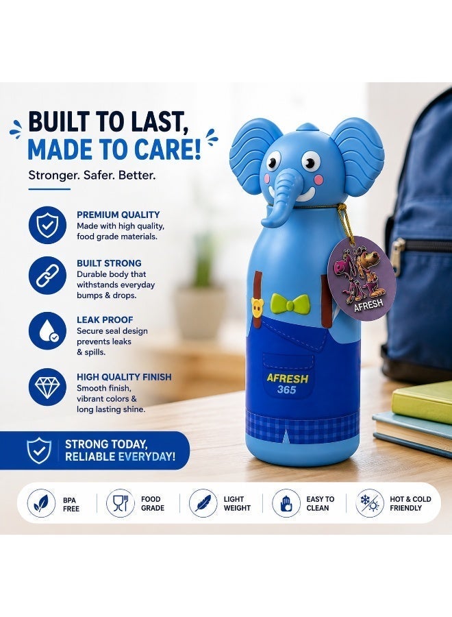 Twisoo Kids Water Bottle 450ml, Stainless Steel Insulated Bottle, 12–24 Hour Hot & Cold, Cartoon Animal Design, Straw Lid for School 316 Stainless Steel Cartoon Animal Lid Double Wall Vacuum - Image 2