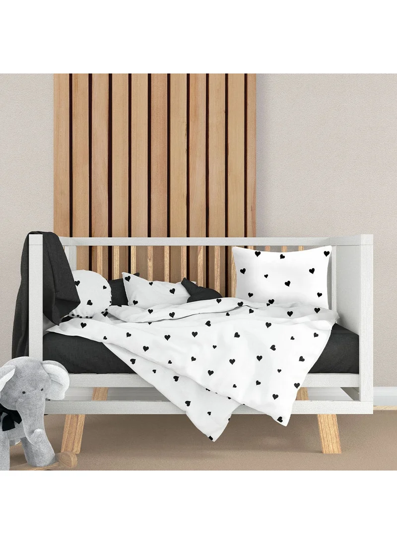 Lief Home 1st quality Black Heart Patterned Baby Duvet Cover Set from Luxury Ranforce Fabric | 100X150