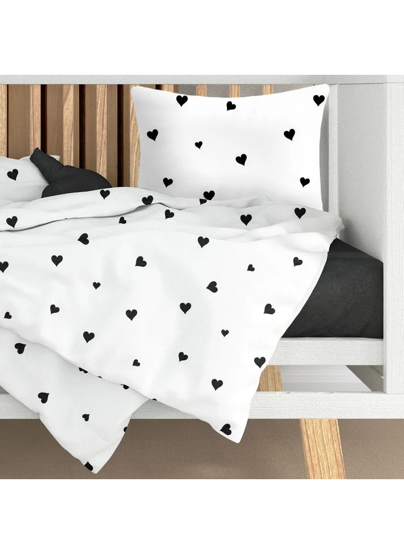 Lief Home 1st quality Black Heart Patterned Baby Duvet Cover Set from Luxury Ranforce Fabric | 100X150