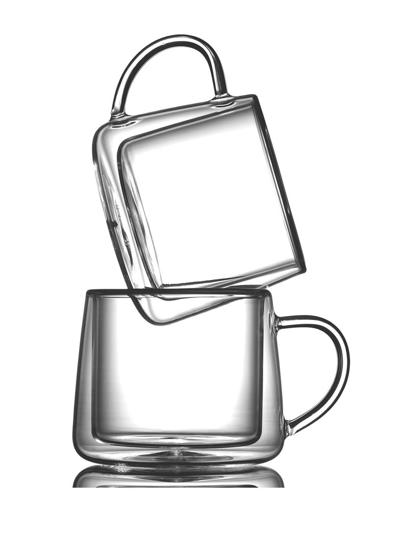 كوب لشرب القهوة زجاجي بجدار مزدوج شفاف - Image 2