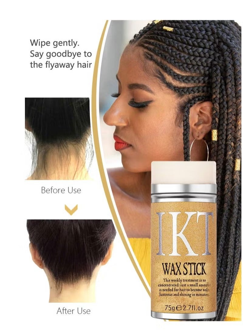 IKT 2 Pcs Hair Wax Stick(75gx2) Hair Pomade Stick Long-Lasting Styling Wax Stick Hair Wax Stick Smoothing & Slick Stick for Hair Wigs Styling Waxes for Fly Away & Edge Anti Frizz Hair - Image 2