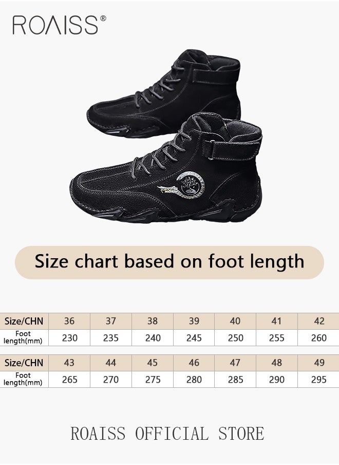 roaiss Men’s Soft Leather Ankle Casual Loafers Lace-Up Anti Slip Walking Shoes Men's Tooling Style Martin Boots Men Casual Mid Top Leather Boots  Men's Boots Ankle Lace Up Casual Boots  - Image 4