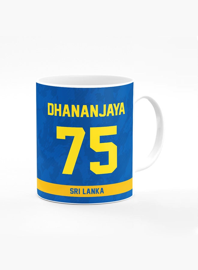 Stylizedd Designer Printed Coffee Mug with Heavy Duty Handle 11oz Ceramic Personalised Gift Mugs Cup [Microwave Safe & Dishwasher Proof ] - Cricket Player - Dhananjaya de Silva, Jersey Number - 75 - Image 1
