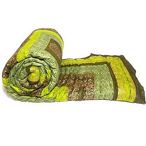 Lilfly Rajasthani Traditional Light Weight Pure Cotton Single Bed Soft Jaipuri AC Quilt/Razai Morden Design with Gold Print Quilts Blankets for Home (Size 55X85 inch) - Multicolor - Image 1