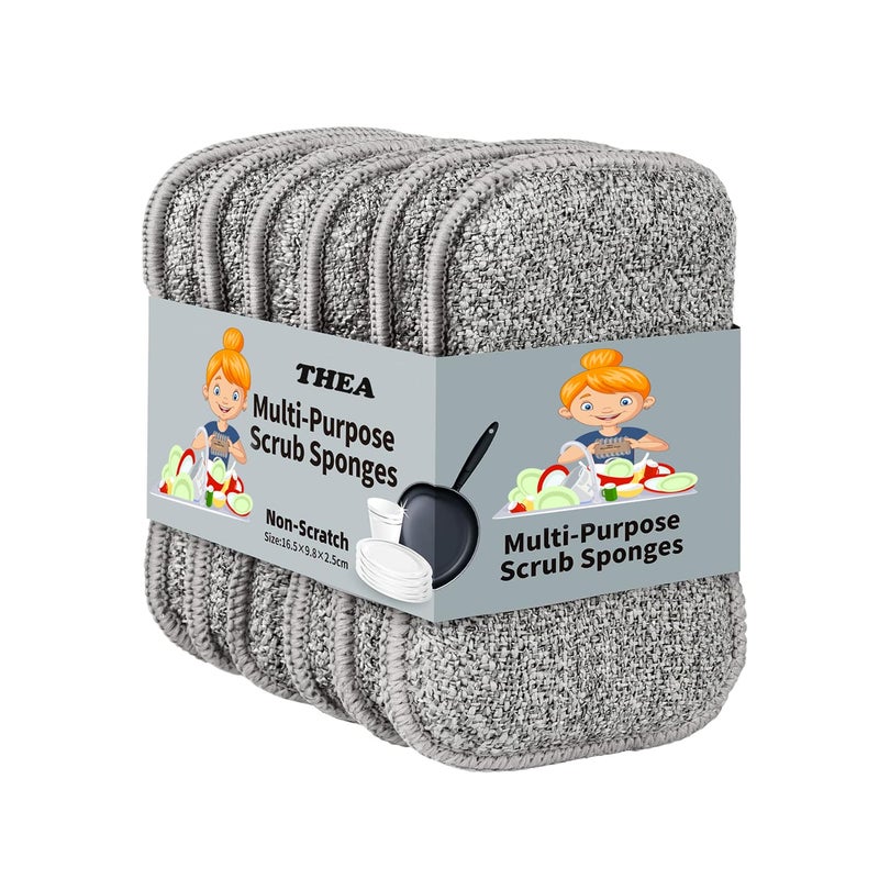 THEA Innovative Multi-Purpose Scrub Sponge Pad,Non-Scratch Microfiber Reusable Sponges,Heavy Duty Scrubber for Cleaning Dishes Non-Scratch Microfiber Sponge,Effortless Cleaning Kitchen (Pack of 5) - Image 1