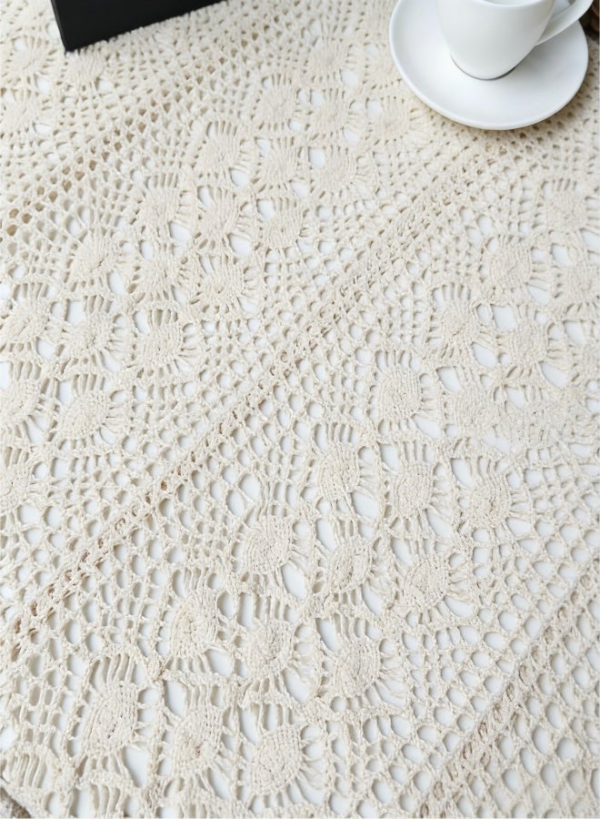 Vintage Crochet Tablecloths Lace Doilies Cotton Beige Square Tablecloths Table Cover Table Topper Wedding Home Party Decoration,55x71 Inch. - Image 5