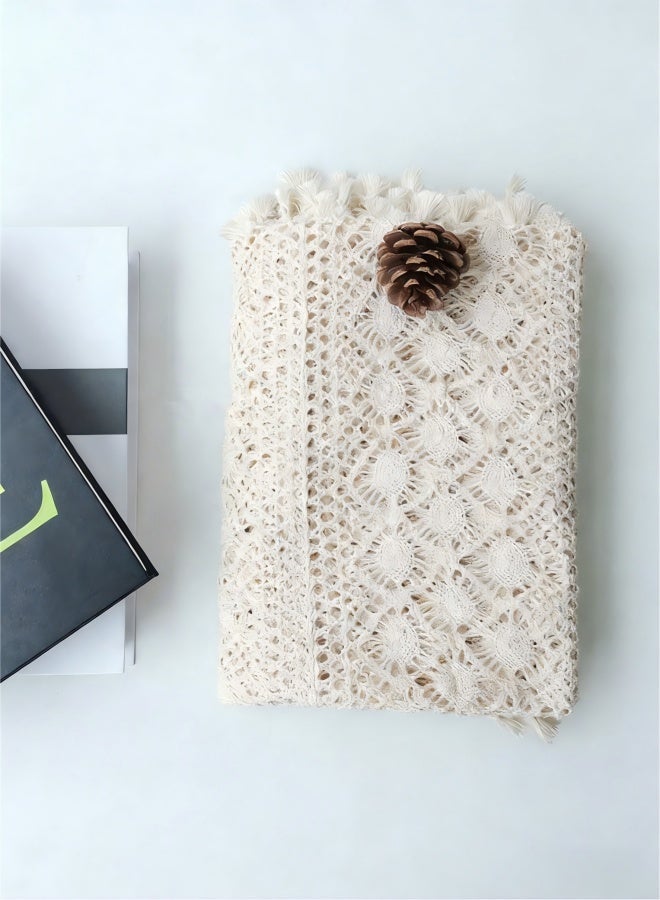 Vintage Crochet Tablecloths Lace Doilies Cotton Beige Square Tablecloths Table Cover Table Topper Wedding Home Party Decoration,55x71 Inch. - Image 3