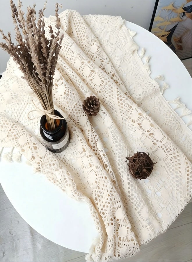 Vintage Crochet Tablecloths Lace Doilies Cotton Beige Square Tablecloths Table Cover Table Topper Wedding Home Party Decoration,55x71 Inch. - Image 4