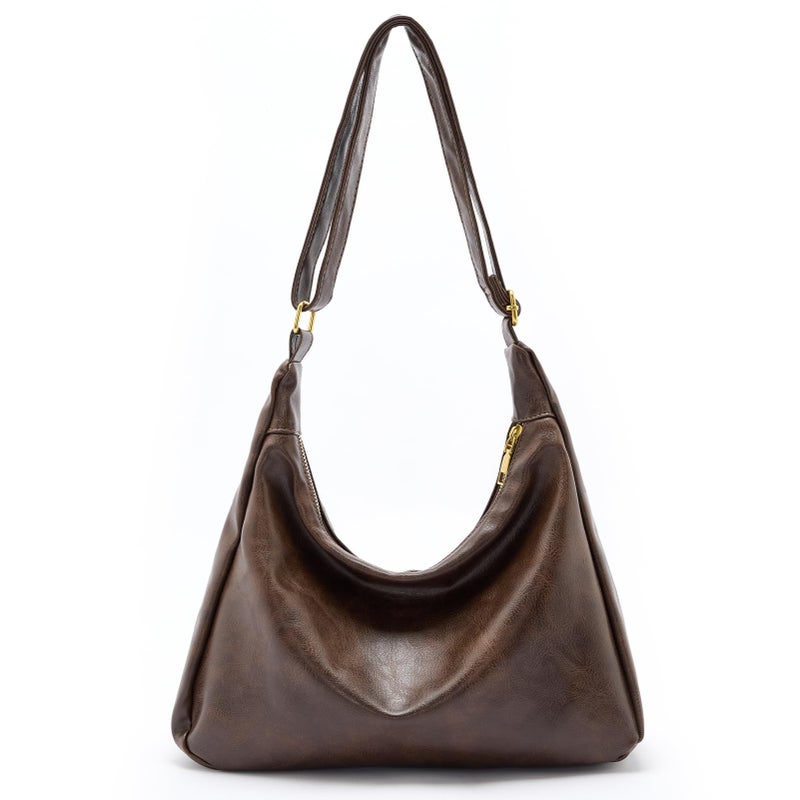 celestina Hobo Bags for Women, Ultra Soft Foldable Vegan Leather Shoulder Handbag, Stylish Slouchy Tote Purses (Brown) - Image 1