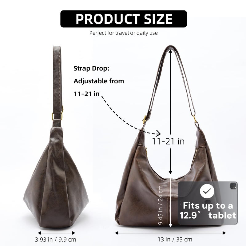 celestina Hobo Bags for Women, Ultra Soft Foldable Vegan Leather Shoulder Handbag, Stylish Slouchy Tote Purses (Brown) - Image 4