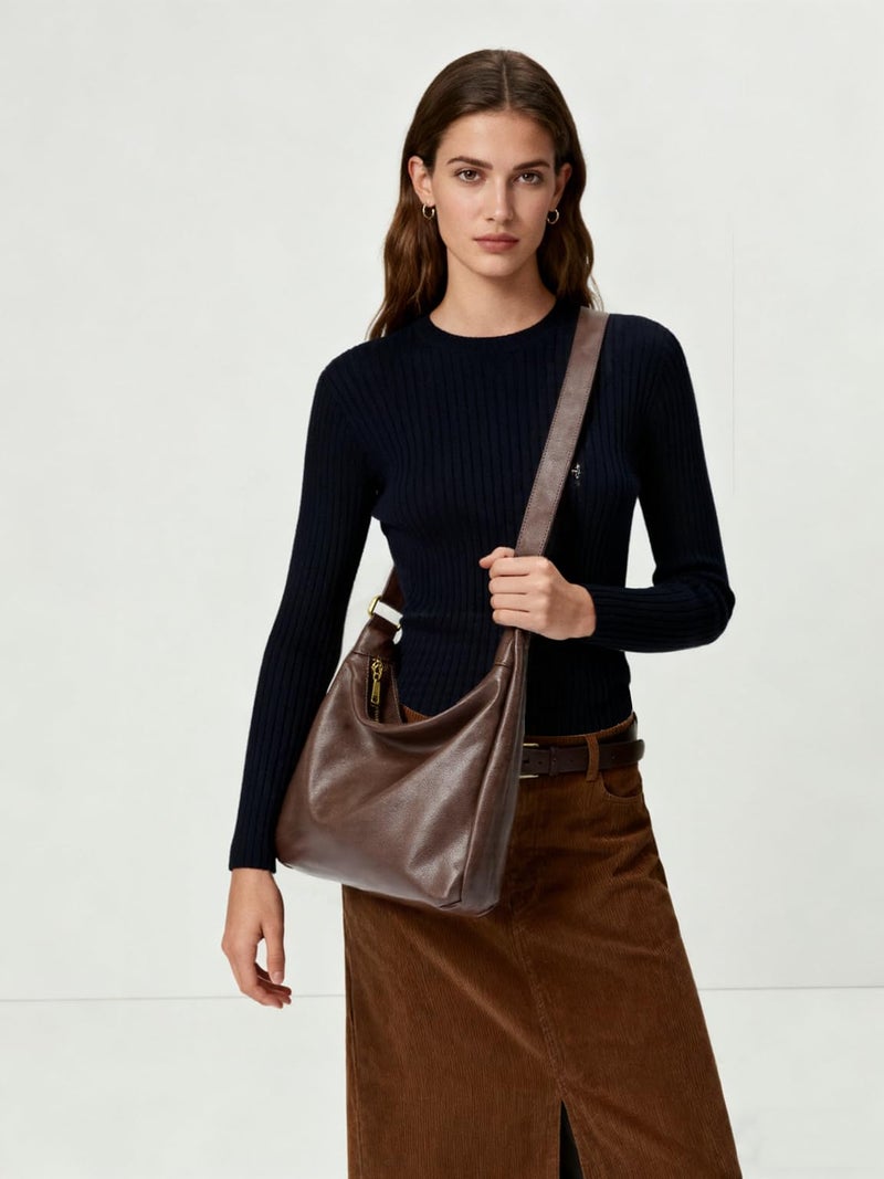 celestina Hobo Bags for Women, Ultra Soft Foldable Vegan Leather Shoulder Handbag, Stylish Slouchy Tote Purses (Brown) - Image 3