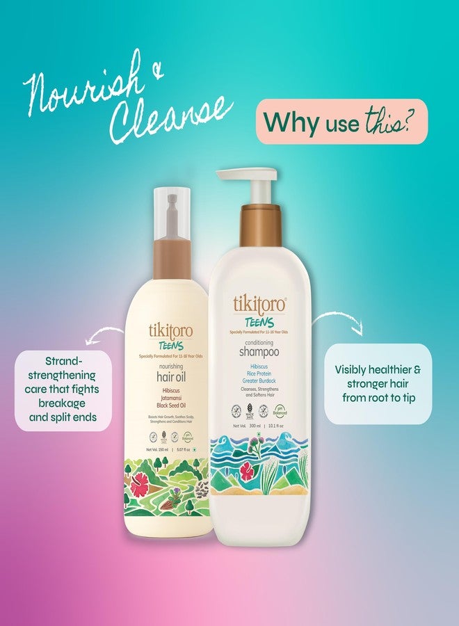 Tikitoro Teens Haircare Combo Nourishing Hair Oil & Conditioning Shampoo, 100% Vegan Promotes Hair Growth, Conditions Hair & Scalp, No Paraben & Sulphate (150 ml x 1 & 300 ml x 1) - Image 2