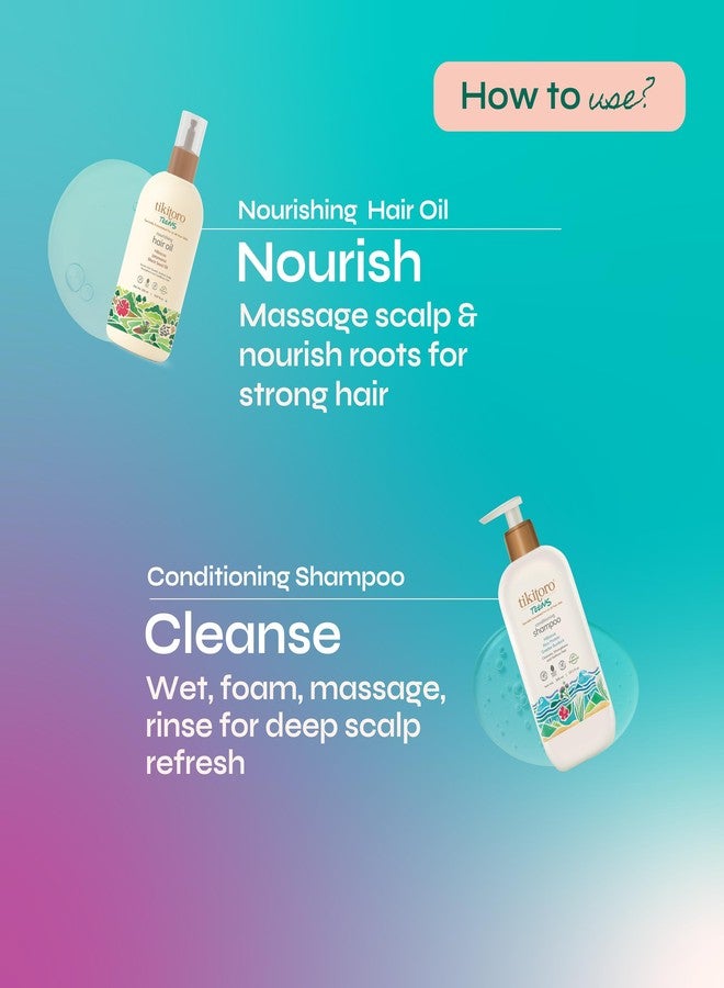 Tikitoro Teens Haircare Combo Nourishing Hair Oil & Conditioning Shampoo, 100% Vegan Promotes Hair Growth, Conditions Hair & Scalp, No Paraben & Sulphate (150 ml x 1 & 300 ml x 1) - Image 5