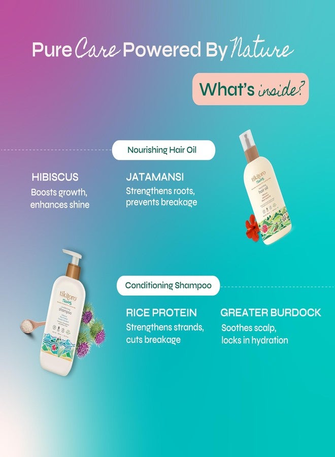 Tikitoro Teens Haircare Combo Nourishing Hair Oil & Conditioning Shampoo, 100% Vegan Promotes Hair Growth, Conditions Hair & Scalp, No Paraben & Sulphate (150 ml x 1 & 300 ml x 1) - Image 3