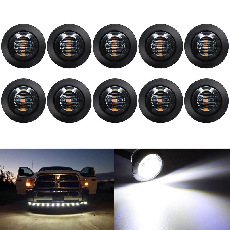 KEING 10 Pack Sealed Waterproof Mini Round 3/4 Inch White LED Marker Lights Signal Light 12V for Trailer Truck Bus Pickup Van ATV RV Lorry Caravan, 5 Years Warranty (Smoked Lens) - Image 1