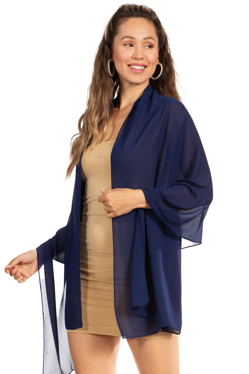 Sakkas 18225 - Jona Women Soft Sheer Chiffon Bridal Wedding Evening Scarf Shawl Wrap Stole - Blue - 7029 - Image 3