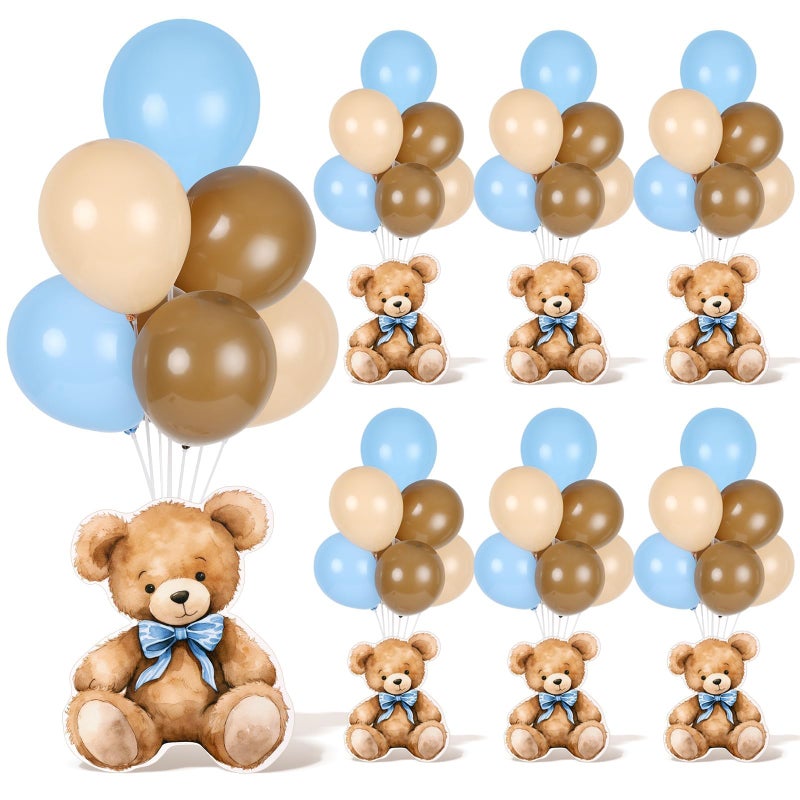 YLOLUL 6 Sets Balloon Stand Kit for Table Blue Bear Baby Shower Tables Centerpieces with Balloon Boy Baby Shower Decor for Bear Theme Gender Reveal Birthday Party Table Decorations Supplies - Image 1