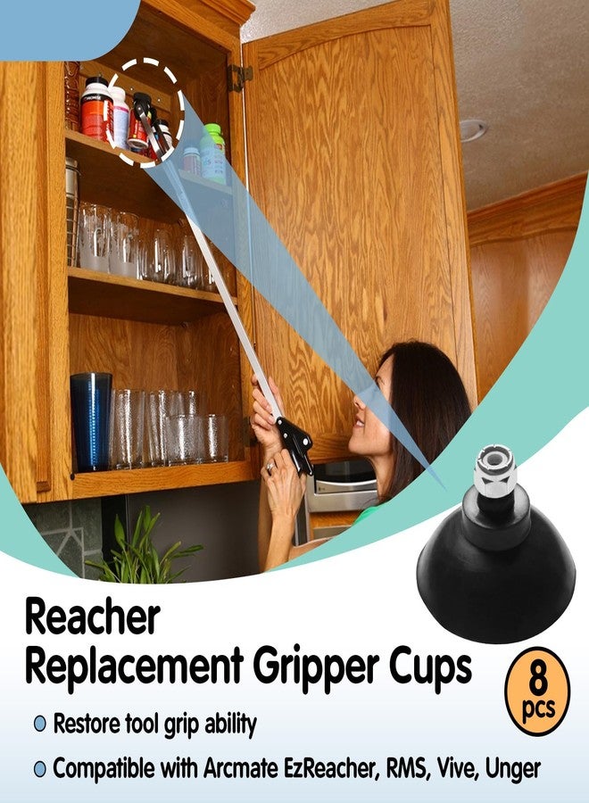 Kamrexi 8 Pcs Replacement Gripper Cups Compatible with Arcmate EZ Reacher Accessory Tips, Outdoor Heavy Reacher Grabber Tips Part-Black, UV Resistant, Rubber Cups with Locknuts - Image 2