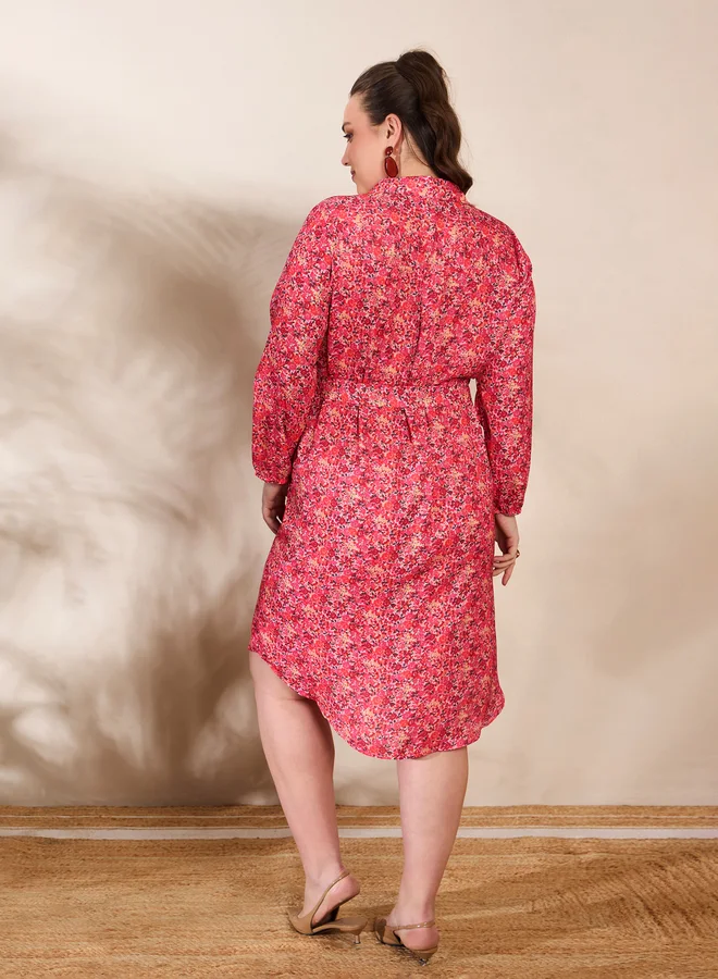 SASSAFRAS Floral Shirred Midi Dress