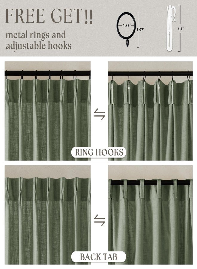 TWODRAPES Sage Green Linen Curtains Pinch Pleated 84 Inches Long for Living Room Bedroom Pleat with Rings Back Tab Semi Sheer Curtains 84 Inch Length 2 Panels Set Light Filtering Farmhouse Drapes Light Green - Image 5