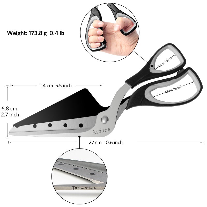 Asdirne Pizza Scissors, Pizza Cutter with Shovel, Food-Grade Sharp Stainless Steel Blade and Soft Grip Handle, Multifunctional Kitchen Scissors, 27cm, Black/Grey - Image 3
