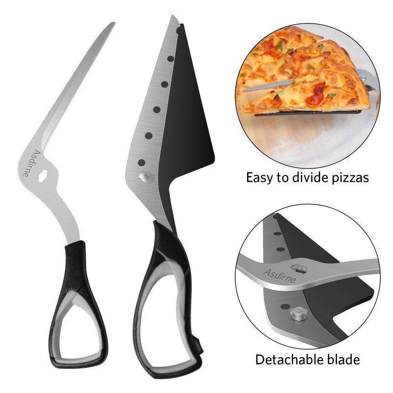 Asdirne Pizza Scissors, Pizza Cutter with Shovel, Food-Grade Sharp Stainless Steel Blade and Soft Grip Handle, Multifunctional Kitchen Scissors, 27cm, Black/Grey - Image 4
