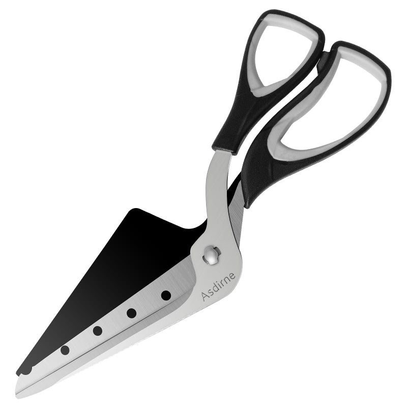 Asdirne Pizza Scissors, Pizza Cutter with Shovel, Food-Grade Sharp Stainless Steel Blade and Soft Grip Handle, Multifunctional Kitchen Scissors, 27cm, Black/Grey - Image 1
