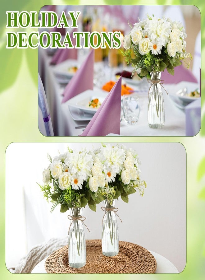 Reallnaive 20 Pack Artificial Flowers with Vase Bulk, 10 Bundles Silk Flower Artificial Bouquet 10 Clear Flower Vase with 1 Pcs Rope, Table Centerpiece Arrangement Decoration Wedding Party (White) - Image 5
