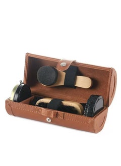 Generic 6PCS Shoe Polish Care Kit Leather Shoe Shine Set Shoe Brushes Compact Shoe Cleaning Kit with PU Leather Case for Polishing  - Image 1