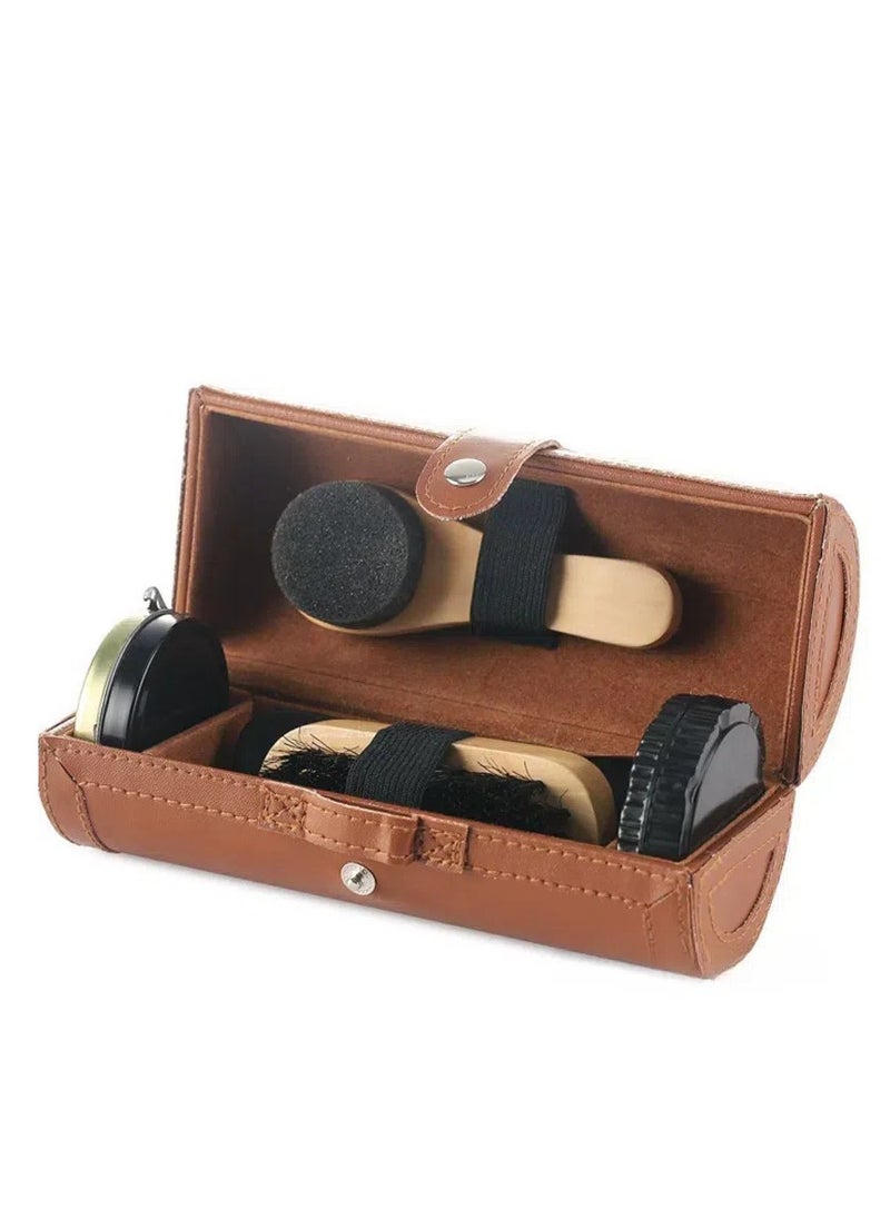 Generic 6PCS Shoe Polish Care Kit Leather Shoe Shine Set Shoe Brushes Compact Shoe Cleaning Kit with PU Leather Case for Polishing  - Image 1