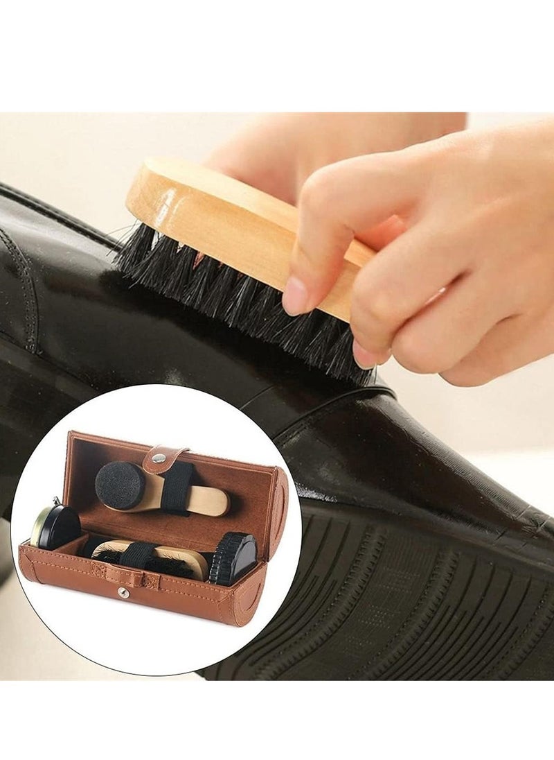 Generic 6PCS Shoe Polish Care Kit Leather Shoe Shine Set Shoe Brushes Compact Shoe Cleaning Kit with PU Leather Case for Polishing  - Image 2